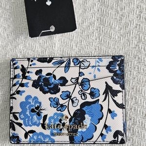 Kate Spade Blue and Black Floral Card Holder